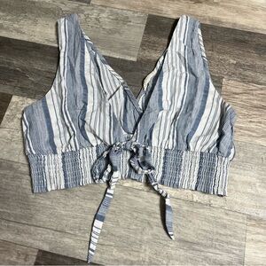 La Hearts blue/white striped v-neck crop top